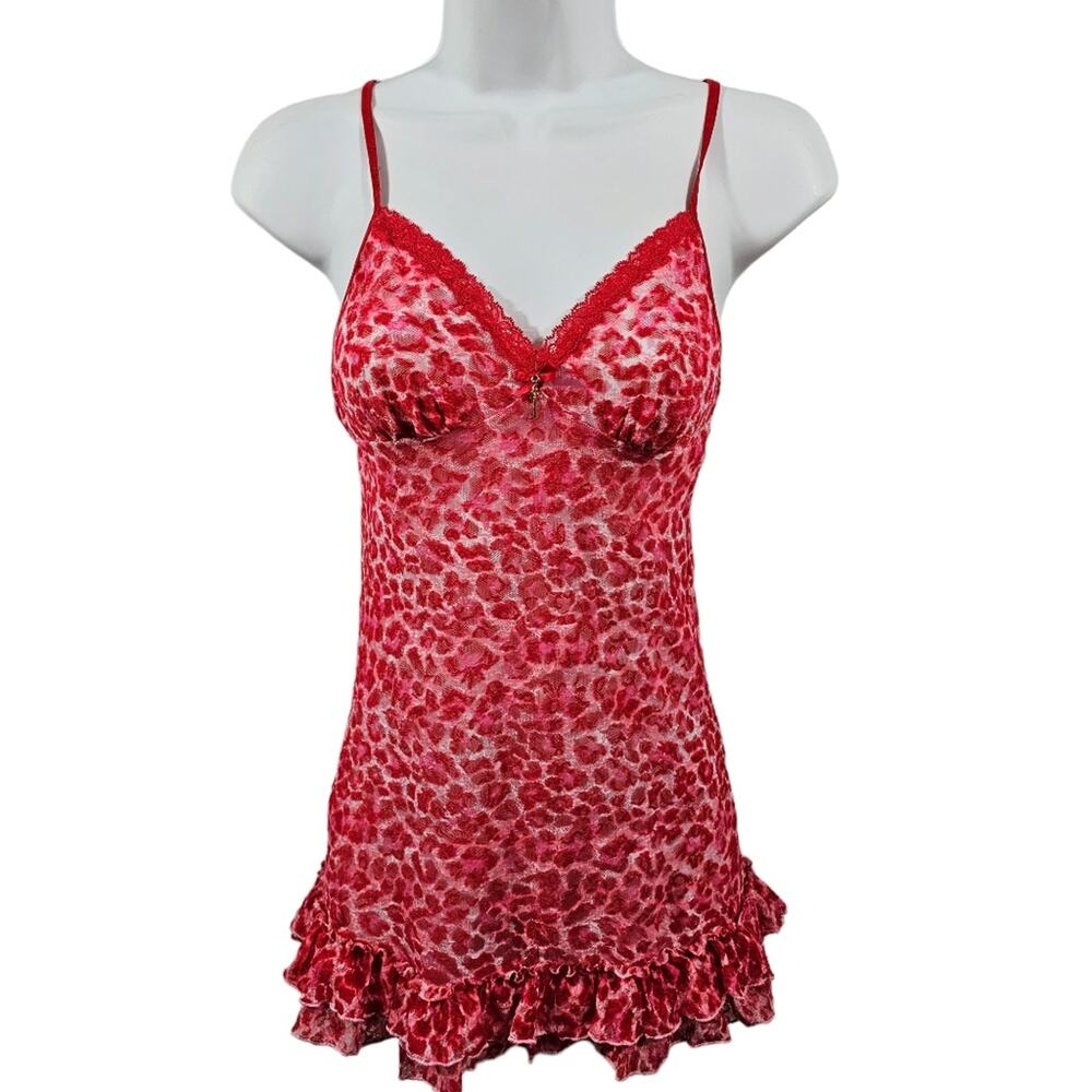 Victoria's Secret Sheer Red & Pink Leopard Print Slip or Nightie Size Me…
